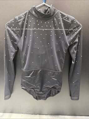 Black Long Sleeve Rhinestone Leotard kids Child Large